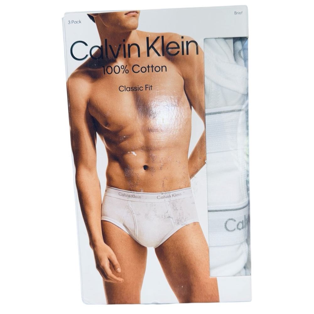 Calvin Klein Mens XL Brief 3 Pack‎ White Classic Fit 100% Cotton Underwear New